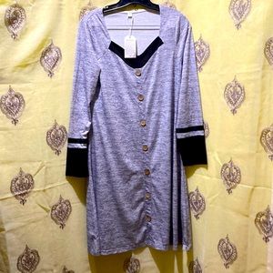 NWT MADE WITH ❤️ GREY/BLACK LING SLEEVE BUTTON-DOWN DRESS SZ S